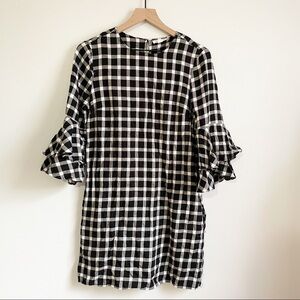 Beach Lunch Lounge Black & White Plaid Ruffle Sleeve Shift Dress